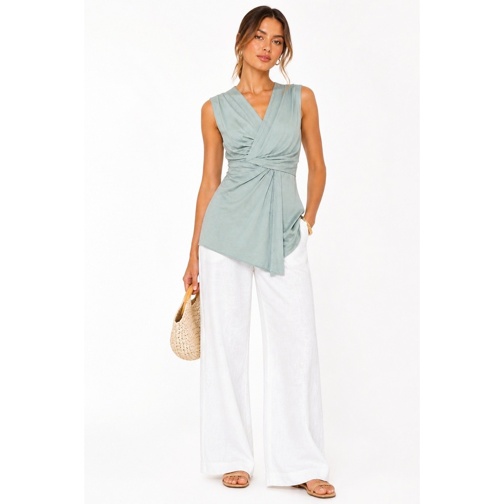 Peruvian Connection Top Womens S Green Pima Cotton Modal Twist Front Asymmetric